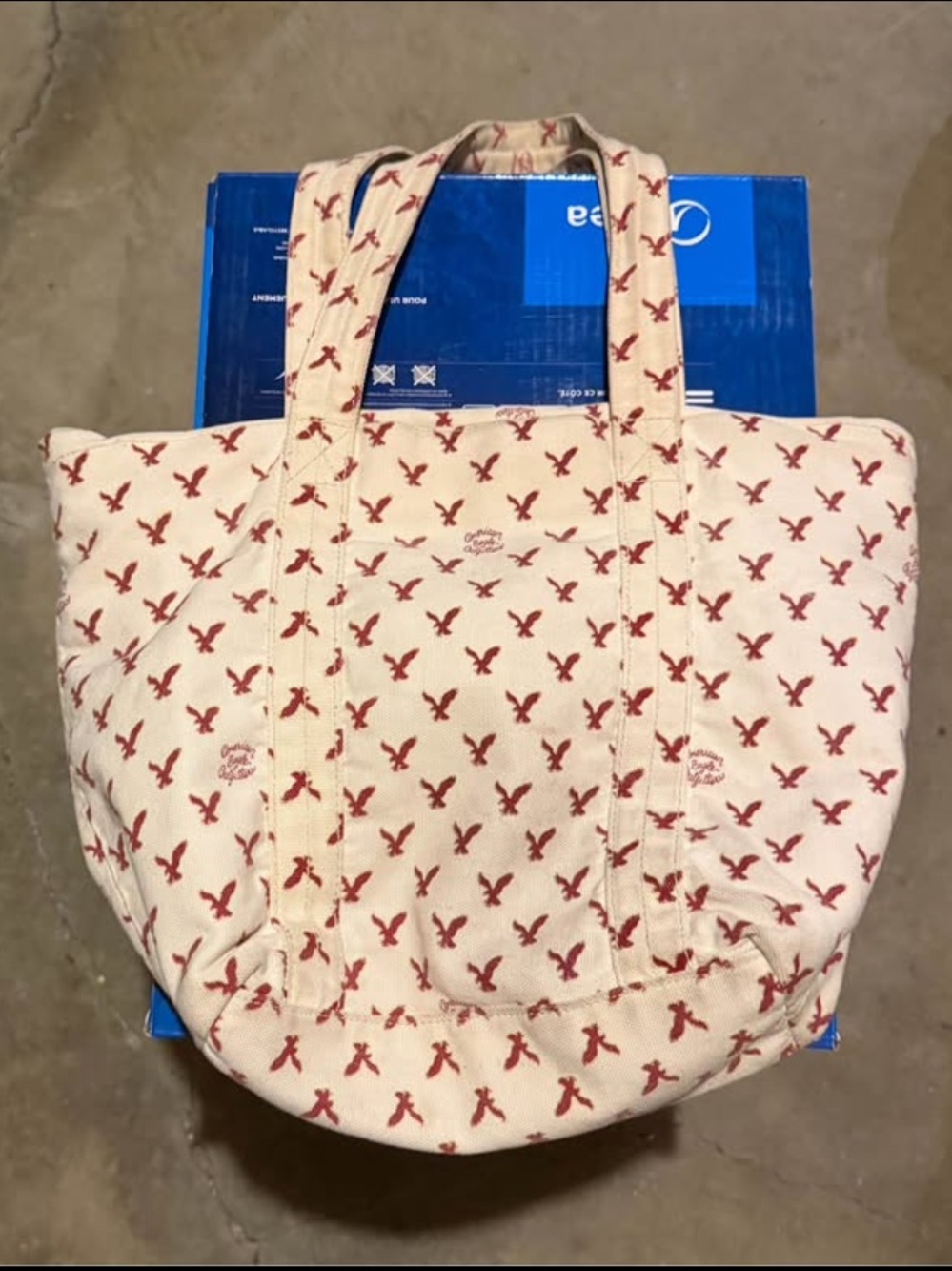 American Eagle Outfitters Cream Canvas Tote with Red Eagle Print